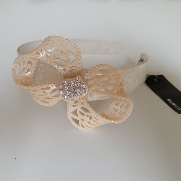 MIMCO ELECTRO LACE BOW ALICE HEAD BAND IVORY CHAMPAGNE. - Picture 3 of 5